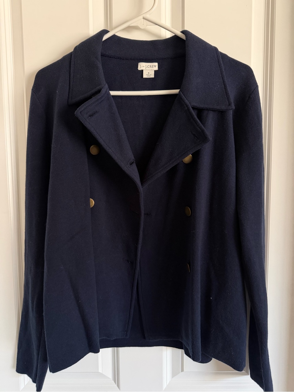 J. Crew Navy Double-Breasted Coat with Gold Buttons